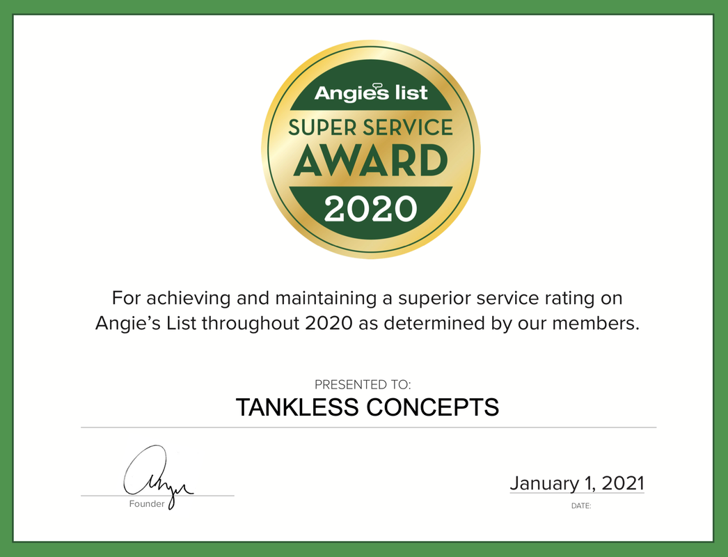 Tankless Concepts 2020 Angie's List Super Service Award